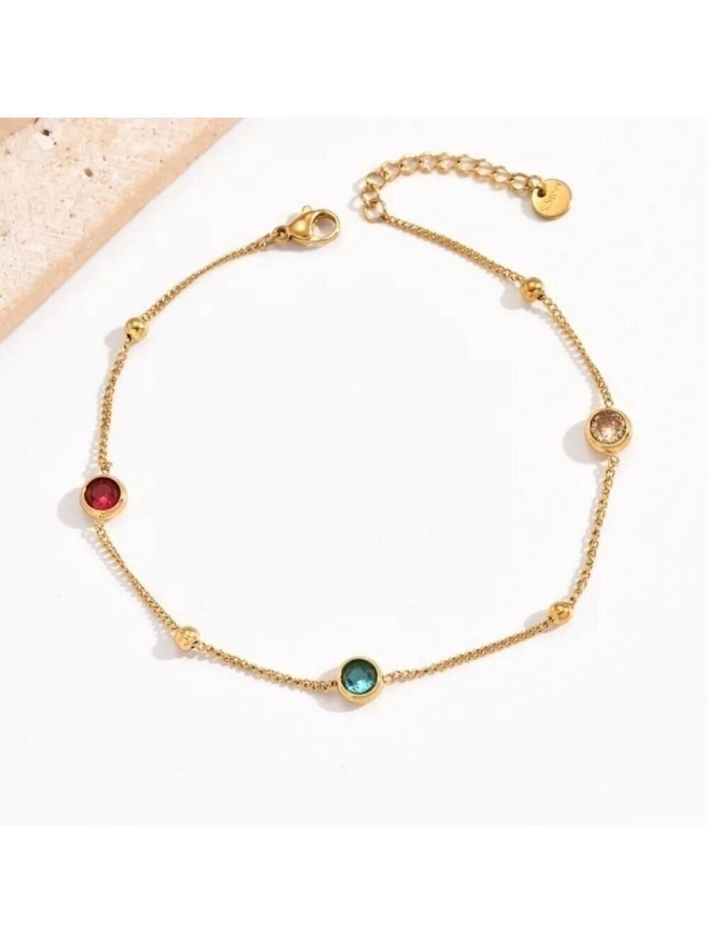 14K Gold Plated 304 Stainless Steel Round Multi-Color  Zircon Stone Bracelet